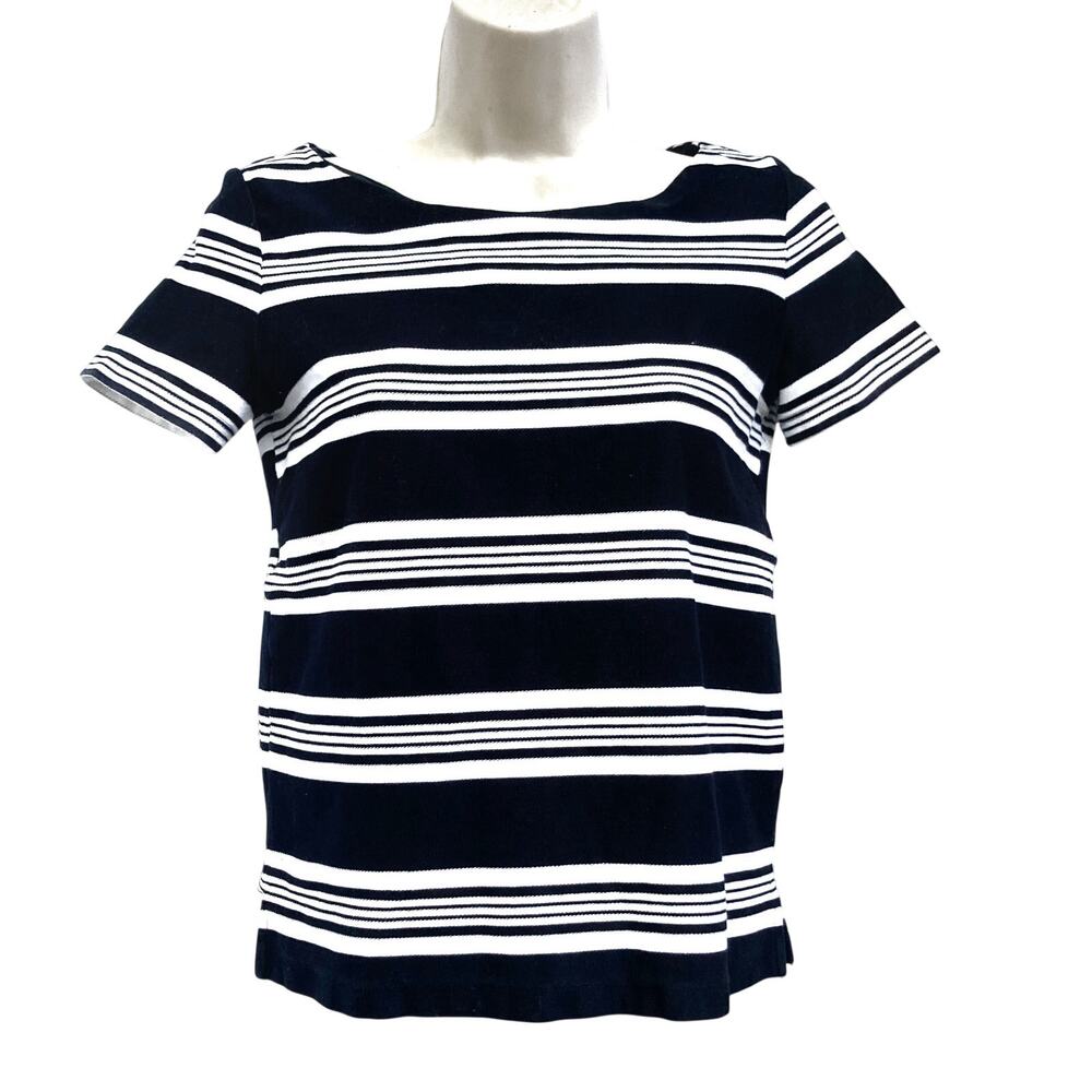 Max Mara Striped Tee – Black & White Nautical Cotton Boatneck Short Sleeve | EUC